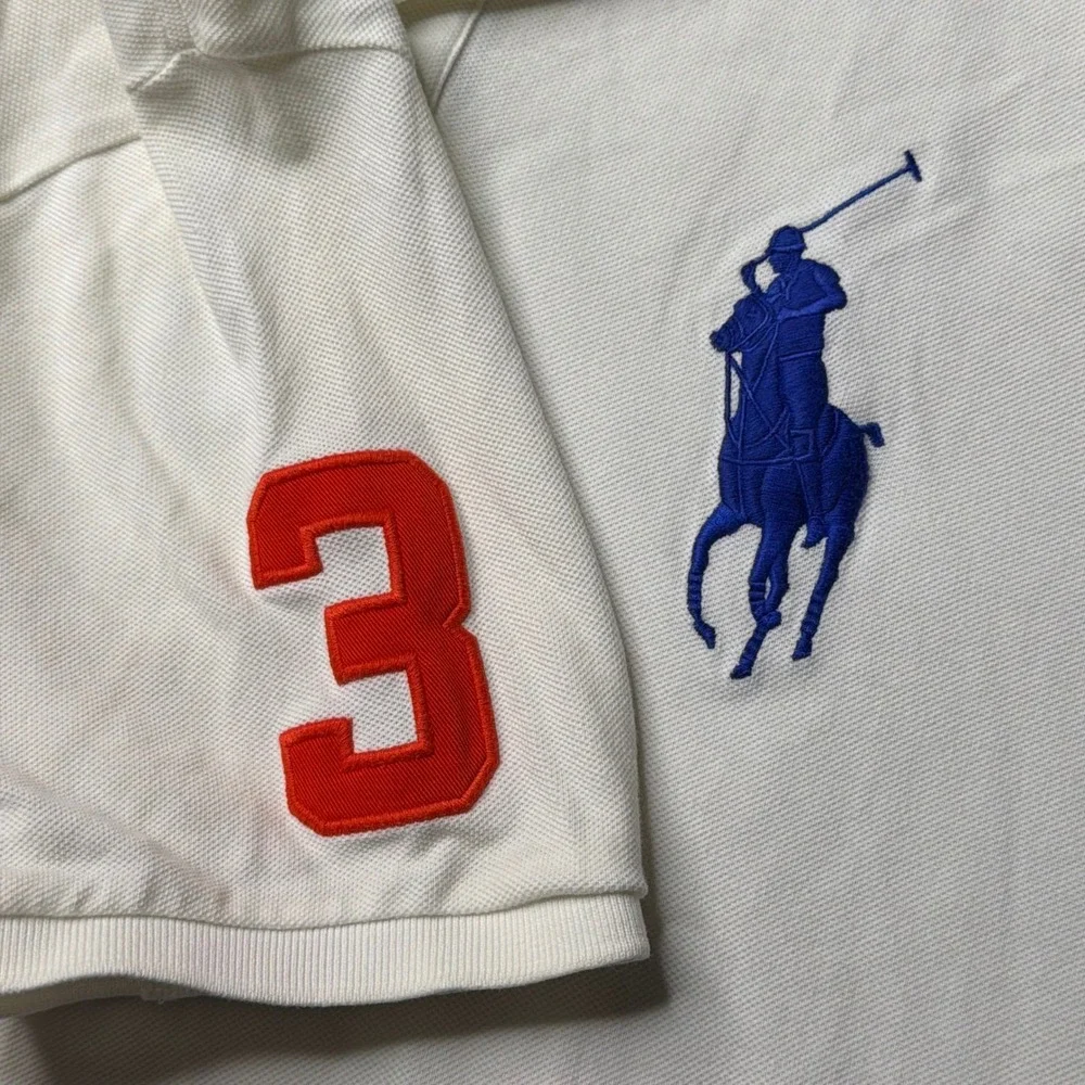 Polo Ralph Lauren Polo Shirt Mens XL White Big Pony Custom Fit Neon Trim 3 Patch